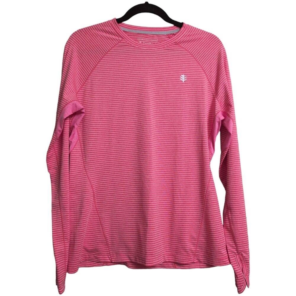 Coolibar Devi L/S Fitness T-Shirt Salmon Striped Crew Neck Raglan 01496 Size M